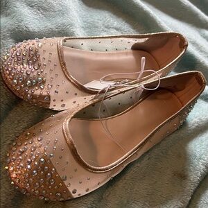 David's Bridal Gold and Cream Flats with Rhinestones